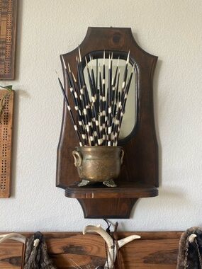 Vintage 1960s Wooden Shelf with Mirror Cottagecore Wall Mirror Wood Shelf